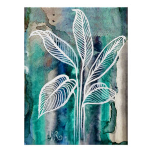 Poster Turquoise Bleu & Turquoise Aquarelle Botanique Mod