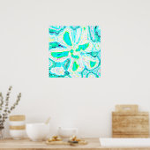 Poster Turquoise Bleu Vert Abstrait Motifs coloré Moderne (Cuisine)