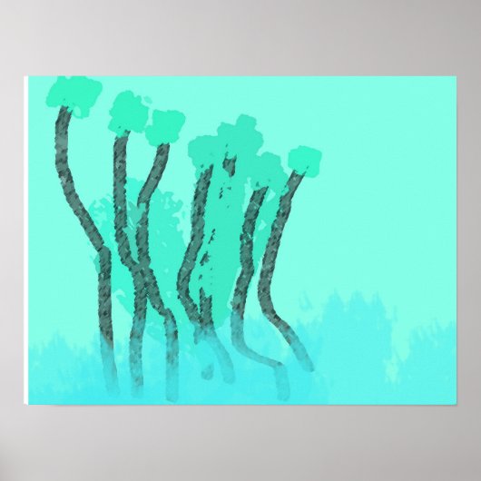 Poster Turquoise Bleu Vert Bord de plage Arbres Eau Abstr (Devant)