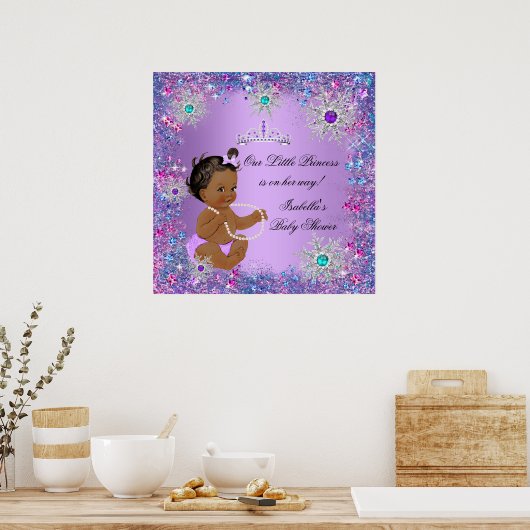 Poster Turquoise bleu violet rose princesse Baby shower e (Cuisine)
