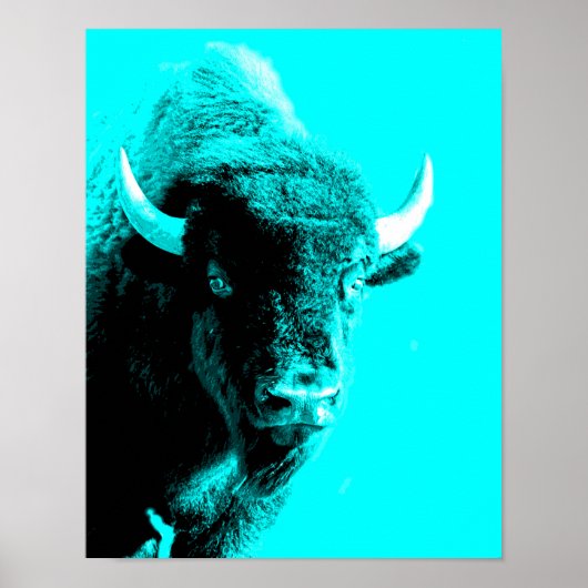 Poster Turquoise Blue Bison Buffalo Wildlife Portrait (Devant)