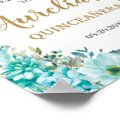 Poster Turquoise Blue Floral Quinceañera Accueil (Coin)