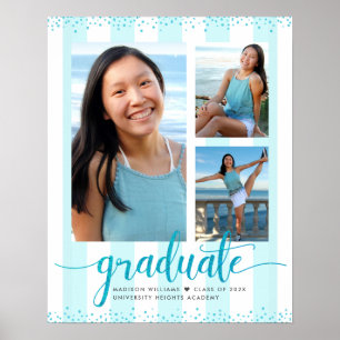 Poster Turquoise Blue Graduation 3 Parties scintillant ph