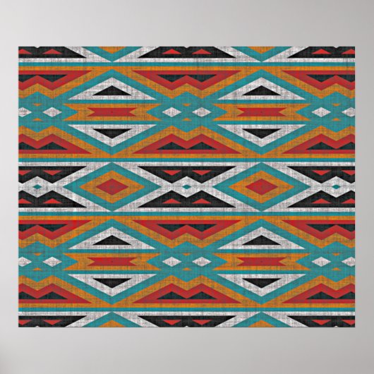 Poster Turquoise Blue Green Red Terra Cotta Tribal Art Mo (Devant)