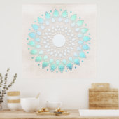 Poster Turquoise Blue Lotus Mandala Art (Cuisine)