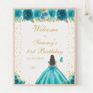 Poster Turquoise Brunette Hair Girl Anniversaire de fête