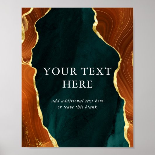 Poster Turquoise, Burning Orange & Gold Agate Mariage (Devant)