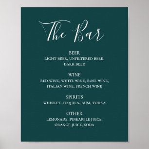 Poster Turquoise calligraphie script mariage bar boissons