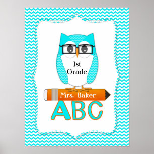 Poster Turquoise Chevron Owl