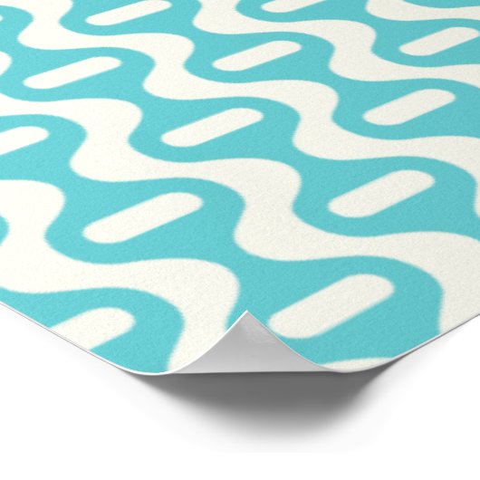 Poster Turquoise clair, Motif rétro Aqua Wavy (Coin)