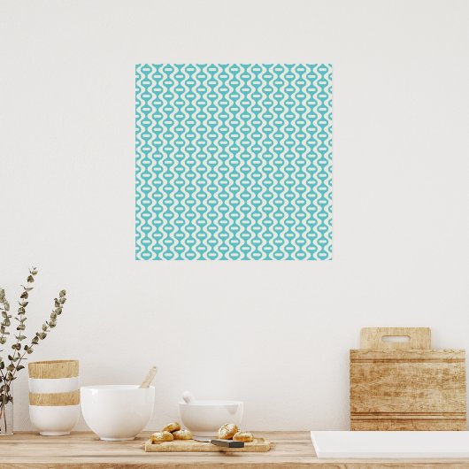 Poster Turquoise clair, Motif rétro Aqua Wavy (Cuisine)