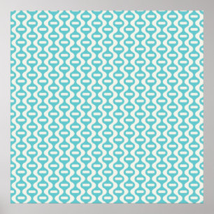 Poster Turquoise clair, Motif rétro Aqua Wavy