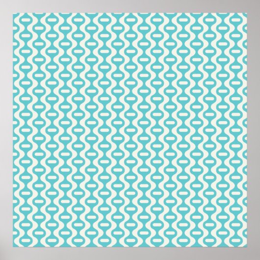 Poster Turquoise clair, Motif rétro Aqua Wavy (Devant)