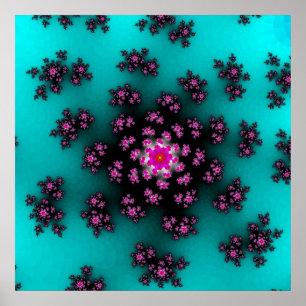 Poster Turquoise coloré, rose et noir fractal