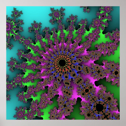 Poster Turquoise coloré, vert et violet fractal (Devant)