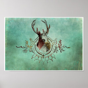 Poster Turquoise de la Tête de Stag vintage