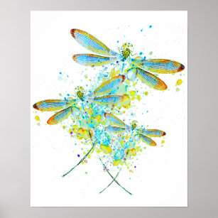 Poster turquoise Dragonfly splatz