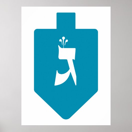 Poster Turquoise Dreidel w. LETTRE HÉBRAÏQUE Gimmel (Devant)