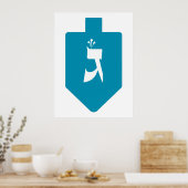 Poster Turquoise Dreidel w. LETTRE HÉBRAÏQUE Gimmel (Cuisine)