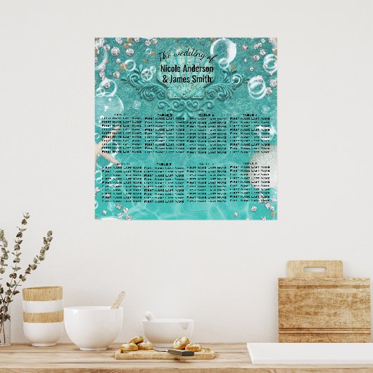 Poster Turquoise Enchanted Sea Starfish Bubbles Table Siè (Cuisine)