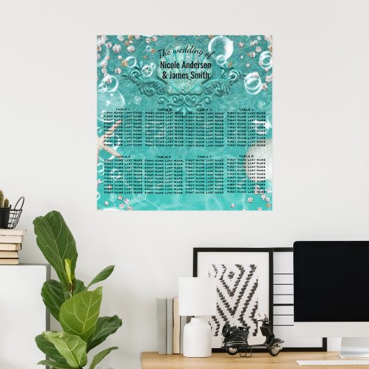 Poster Turquoise Enchanted Sea Starfish Bubbles Table Siè (Bureau à domicile)