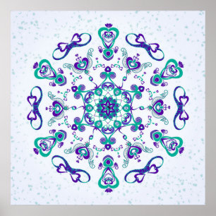 Poster Turquoise et coeurs pourpres et copie d'art