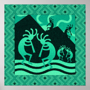 Poster Turquoise Et Noir Kokopelli Southwest Wall Art