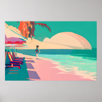 Turquoise et Peach Beach Abstrait AI Art