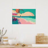 Poster Turquoise et Peach Beach Abstrait AI Art (Cuisine)