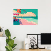 Poster Turquoise et Peach Beach Abstrait AI Art (Bureau à domicile)