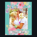 Poster Turquoise et Shabby Chic Floral Photo personnalisé<br><div class="desc">Poster photo personnalisé avec un art floral chic turquoise et shabby encadrant votre photo.</div>