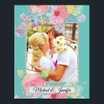 Poster Turquoise et Shabby Chic Floral Photo personnalisé<br><div class="desc">Poster photo personnalisé avec un art floral chic turquoise et shabby encadrant votre photo.</div>