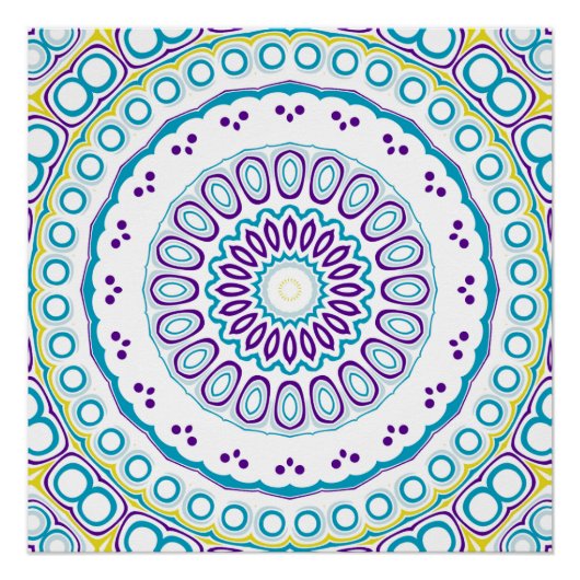 Poster Turquoise et violet Mandala Motif (Devant)