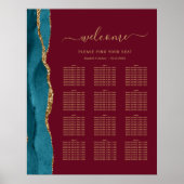 Poster Turquoise Gold Agate Bourgogne Mariage de 12 table (Devant)