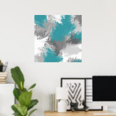 Poster Turquoise Gris Abstrait (Bureau à domicile)