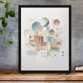 Poster Turquoise Gris Bleu Beige Roue Rouge Abstrait Art 