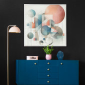 Poster Turquoise Gris Bleu Beige Roue Rouge Abstrait Art