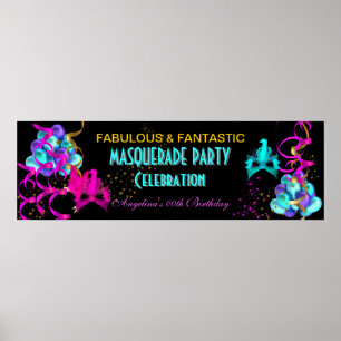 Poster TURQUOISE HOT PINK Bannière MASQUERADE Anniversair