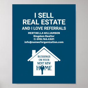 Poster Turquoise J'AI VENDU RÉEL IMMOBILIER LOVE REFERRAL