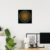 Poster Turquoise Lotus Mandala - Black Boho Graphic Art (Bureau à domicile)