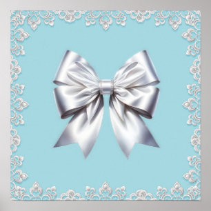 Poster Turquoise Œuf de Merle Bleu Grand Nœud Blanc Marié