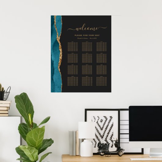 Poster Turquoise Or Agate foncé Mariage 12 tables assise (Bureau à domicile)