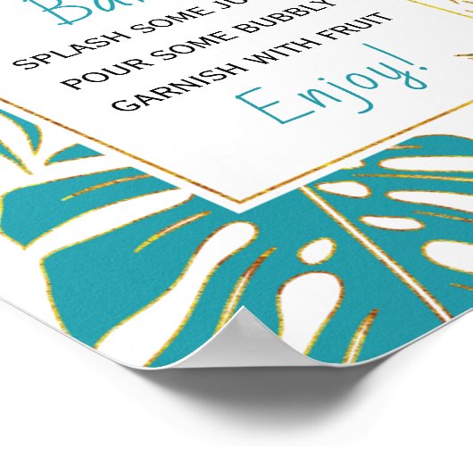 Poster Turquoise, or tropical feuille mariage douche nupt (Coin)