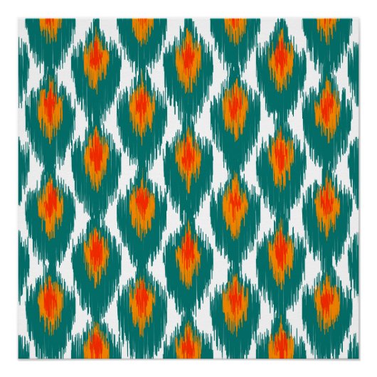 Poster Turquoise Orange Abstrait Tribal Ikat Diamond Moti (Devant)