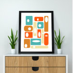 Poster Turquoise Orange Cream Carré Moderne du milieu du<br><div class="desc">Cette fabuleuse impression d'art moderne du milieu du siècle présente des carrés et des rectangles arrondis,  avec des cercles blancs décalés et des ovales,  dans un mélange de turquoise,  deux nuances d'orange et de crème. Cela fera un ajout coloré à votre maison!</div>