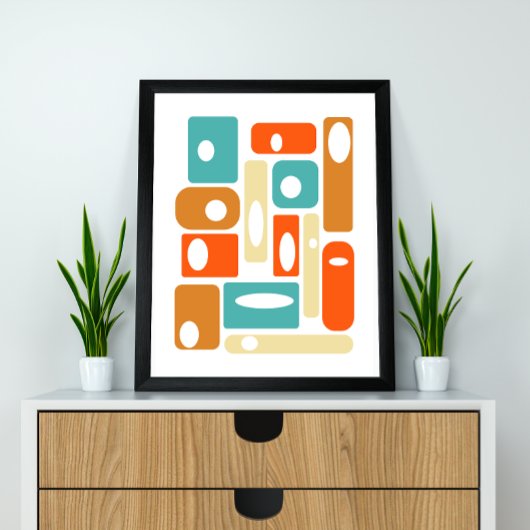 Poster Turquoise Orange Cream Carré Moderne du milieu du