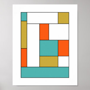 Poster Turquoise Orange Or Bloc De Couleur Milieu De Sièc