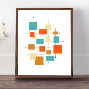 Poster Turquoise Orange Squares Mid Century Modern