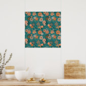 Poster Turquoise Orange tendance Floral Vine Motif (Cuisine)