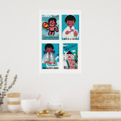 Poster Turquoise & Pink Matchbox Labels Grid Print (Cuisine)